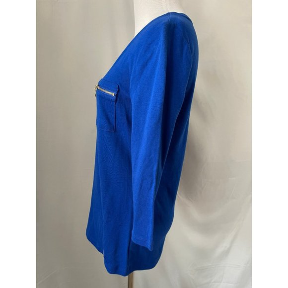 Ellen Tracy Blue Long Sleeve Zipper Pocket Tee - Picture 9 of 11